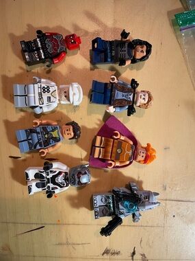 Lego Minifigure Lot with Red, Blue, White, Black, Orange, Purple Accents
